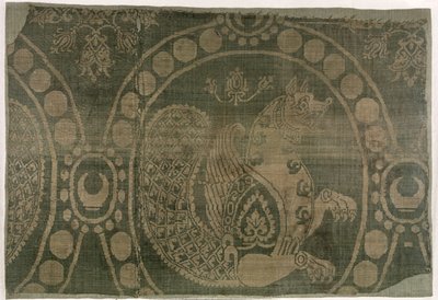 Silk fragment showing the Senmurv, Sassanian Dynasty (226-651) by Persian School